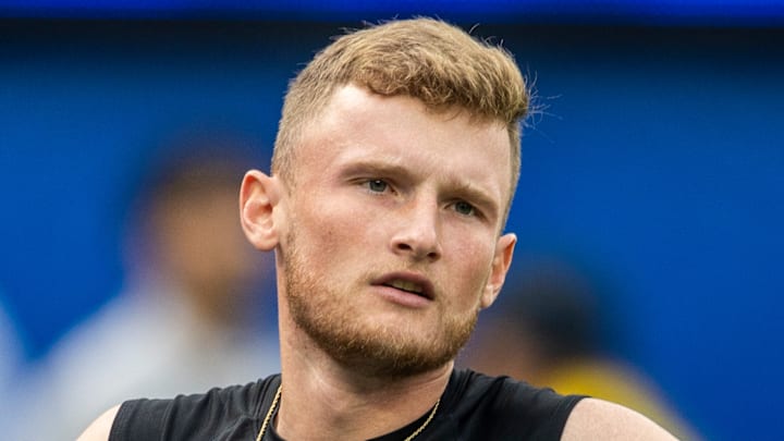 Blake Grupe of the Indianapolis Colts warms up