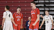 Prosser's Koby McClure (1) celebrates late in Friday's victory against Selah in a 2A semifinal at the Yakima Valley SunDome.