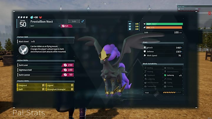 A black pegasus pal with a gold crown on its  head and purple hair and tail.