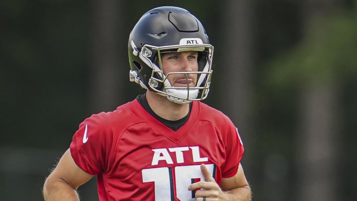 Jun 3, 2024; Atlanta, GA, USA; Atlanta Falcons quarterback Kirk Cousins (18) shown on the field during Falcons OTA at the Falcons Training facility. Mandatory Credit: Dale Zanine-USA TODAY Sports Jun 3, 2024; Atlanta, GA, USA; Atlanta Falcons quarterback Kirk Cousins (18) shown on the field during Falcons OTA at the Falcons Training facility. Mandatory Credit: Dale Zanine-USA TODAY Sports