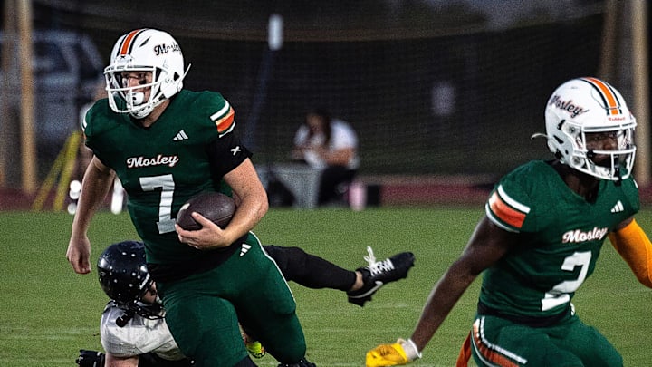 Mosley plays Navarre at Tommy Oliver Stadium in Panama City, Sept. 12, 2024. Mosley won the game, 36-7. (Tyler Orsburn/News Herald) Mosley plays Navarre at Tommy Oliver Stadium in Panama City, Sept. 12, 2024. Mosley won the game, 36-7. (Tyler Orsburn/News Herald)