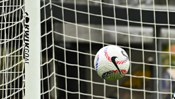 Nov 10, 2024; Washington, District of Columbia, USA; Washington Spirit goalkeeper Aubrey Kingsbury (1) defends the net in the second half against Bay FC in a 2024 NWSL Playoffs quarterfinal match at Audi Field. Mandatory Credit: James A. Pittman-Imagn Images