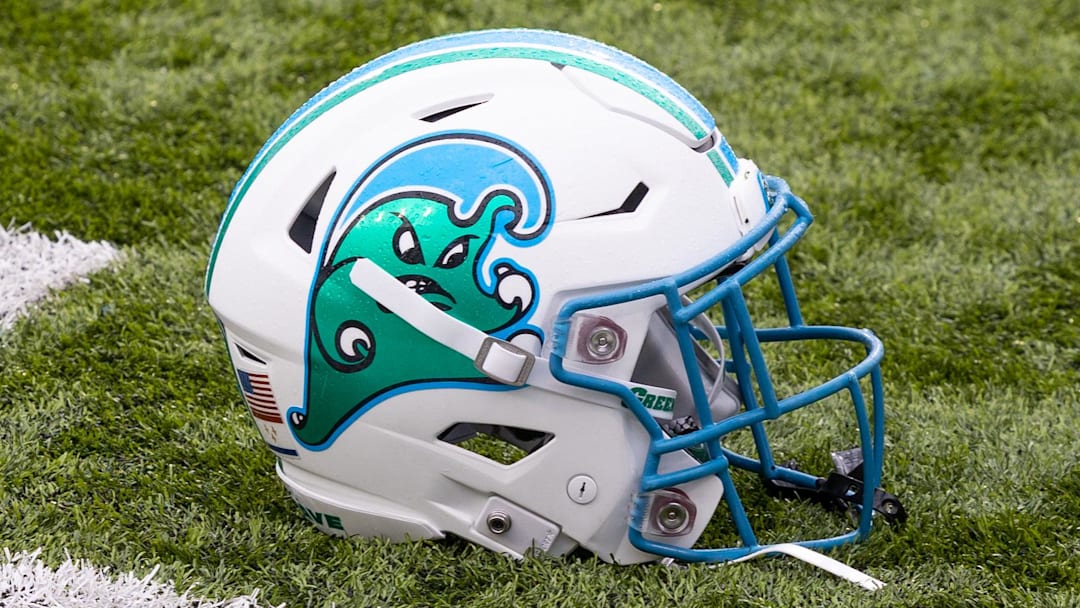 Dec 3, 2022; New Orleans, Louisiana, USA; Tulane Green Wave helmet on the field against the UCF Knights during the first half at Yulman Stadium. Dec 3, 2022; New Orleans, Louisiana, USA; Tulane Green Wave helmet on the field against the UCF Knights during the first half at Yulman Stadium.
