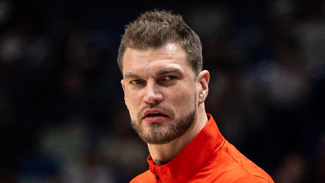 Portland Trail Blazers interim Head Coach Tiago Splitter looks on against the New Orleans Pelicans during the first half at Smoothie King Center.