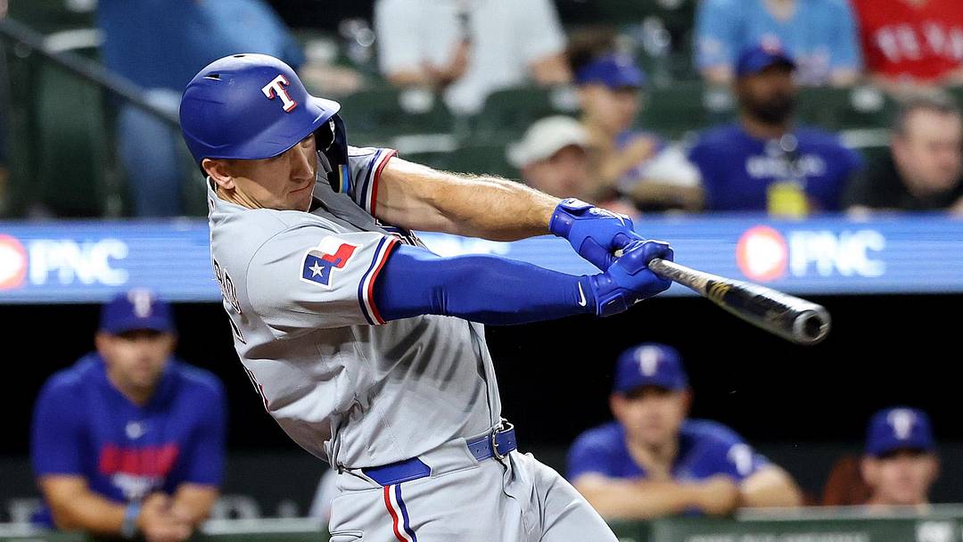 Texas Rangers left fielder Wyatt Langford. Texas Rangers left fielder Wyatt Langford.