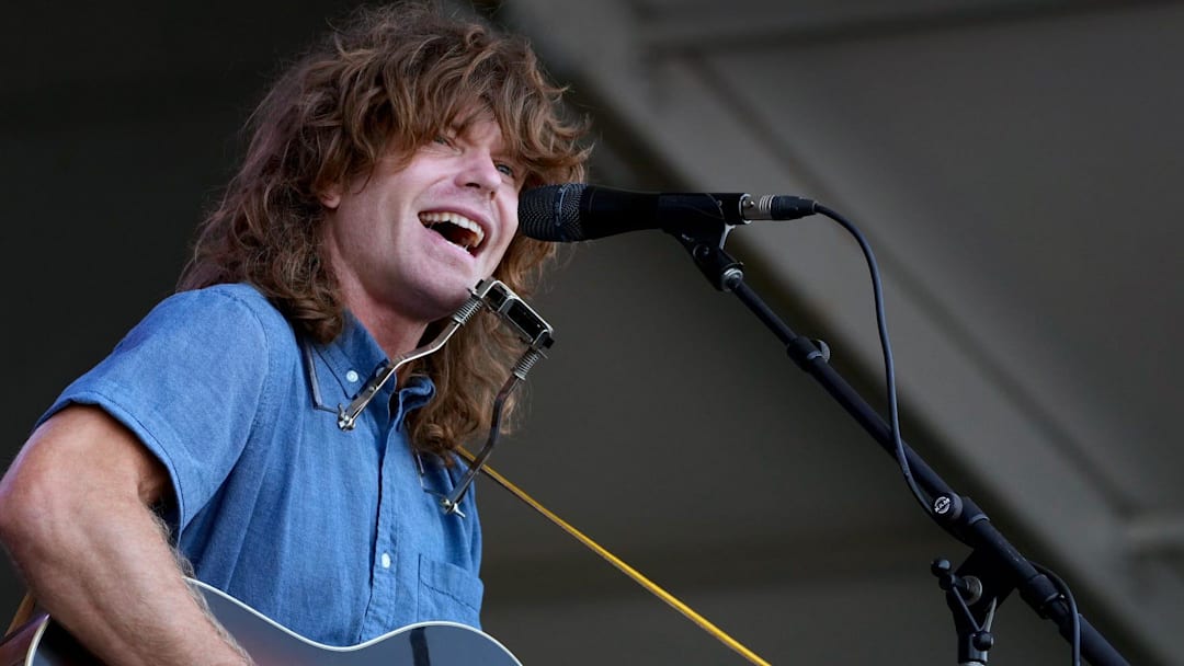 Singer-songwriter, Jesse Welles, sings from the Fort stage on the second day of the Newport Folk Festival in Newport, RI on July 26, 2025.