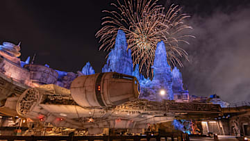 Taking place in Star Wars: Galaxy’s Edge at Disneyland Park in Anaheim, Calif., on select nights, “Fire of the Rising Moons” is a nighttime experience that showcases a different view of the stunning Disneyland park fireworks display, with musical accompaniment. Check Disneyland.com or the Disneyland app for showtimes. (Disneyland Resort)