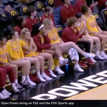 The USC Trojans watch Caitlin Clark’s jersey retirement ceremony.