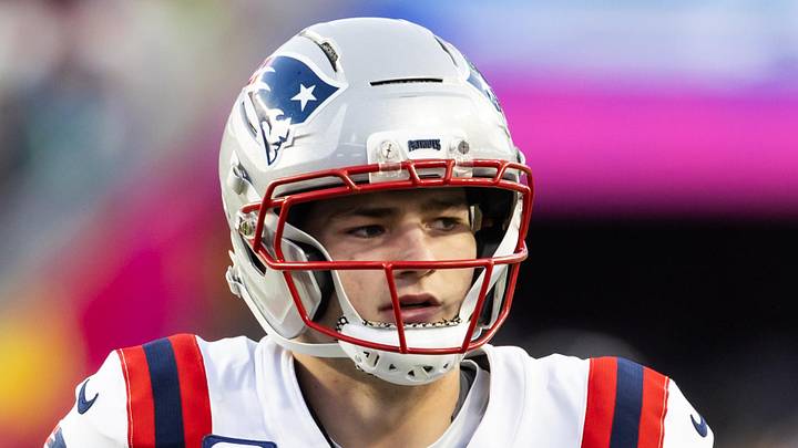 Feb 8, 2026; Santa Clara, CA, USA; New England Patriots quarterback Drake Maye (10) against the Seattle Seahawks during Super Bowl LX at Levi's Stadium. Mandatory Credit: Mark J. Rebilas-Imagn Images