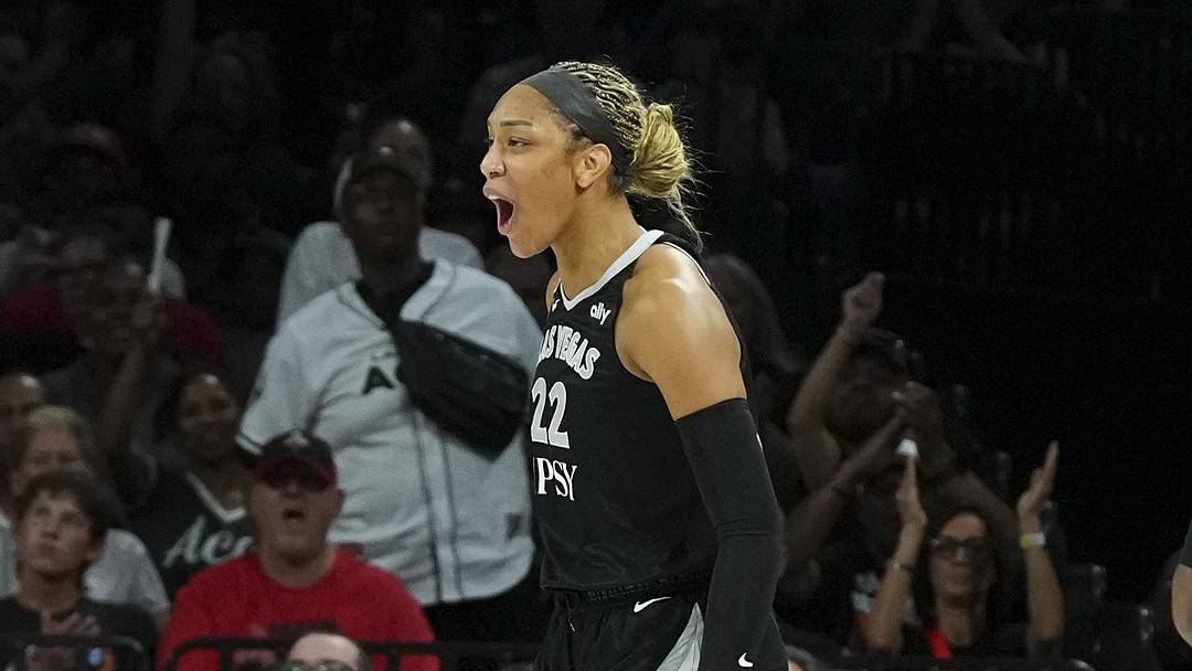 Jun 8, 2026; Las Vegas, Nevada, USA; Las Vegas Aces center A'ja Wilson (22) reacts to a play against the Seattle Storm in the first quarter of their game at Michelob Ultra Arena. Mandatory Credit: Candice Ward-Imagn Images Jun 8, 2026; Las Vegas, Nevada, USA; Las Vegas Aces center A'ja Wilson (22) reacts to a play against the Seattle Storm in the first quarter of their game at Michelob Ultra Arena. Mandatory Credit: Candice Ward-Imagn Images