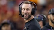 Sep 29, 2024; Glendale, Arizona, USA; Washington Commanders offensive coordinator Kliff Kingsbury against the Arizona Cardinals in the second half at State Farm Stadium. Mandatory Credit: Mark J. Rebilas-Imagn Images