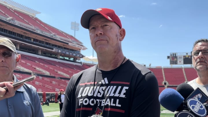 Still from Louisville head coach Jeff Brohm's post-fall camp scrimmage press conference.