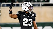 Michigan State's Darius Snow gets the crowd pumped up during the first overtime against Boston College on Saturday, Sept. 6, 2025, at Spartan Stadium in East Lansing.