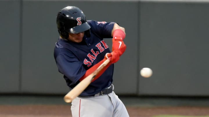 Salem Red Sox Nick Yorke makes contact in the game against Delmarva Shorebirds Tuesday, May 4, 2021, at Perdue Stadium in Salisbury, Maryland.

Bbm Delmarva Shorebirds Salem Red Sox