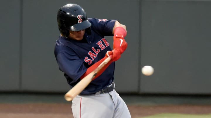 Salem Red Sox Nick Yorke makes contact in the game against Delmarva Shorebirds Tuesday, May 4, 2021, at Perdue Stadium in Salisbury, Maryland.

Bbm Delmarva Shorebirds Salem Red Sox