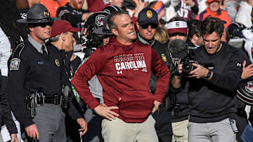 South Carolina Head Coach Shane Beamer reacts after a game.
