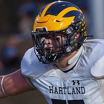 Hartland's William Tobin drops into pass coverage during a loss to Howell Friday, Oct. 4, 2024 in Howell, Michigan.