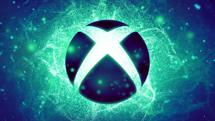 the Xbox logo on a glowing turquoise background.