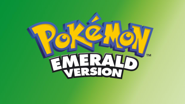 The Pokemon Emerald Version logo against a green background