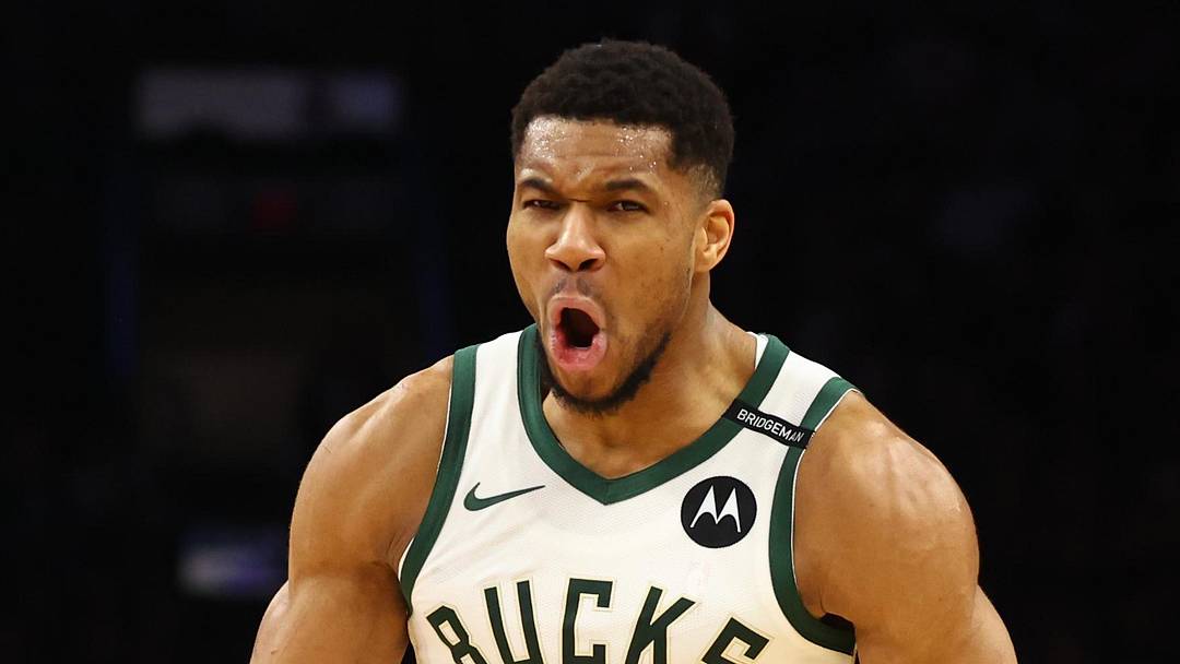 Mar 24, 2025; Phoenix, Arizona, USA; Milwaukee Bucks forward Giannis Antetokounmpo (34) celebrates a play against the Phoenix Suns at Footprint Center. Mandatory Credit: Mark J. Rebilas-Imagn Images