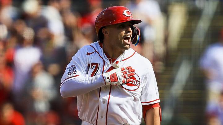 Cincinnati Reds first baseman Sal Stewart (27) reacts