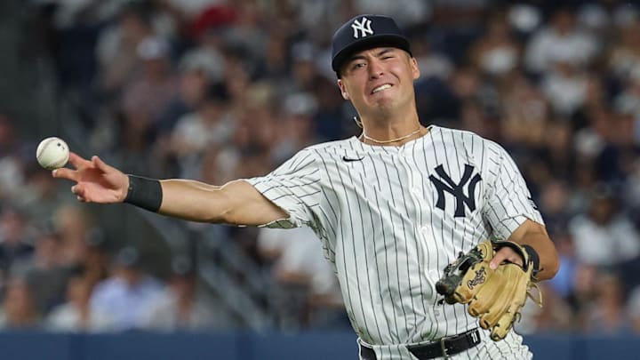 Anthony Volpe made a tough throwing error against the Red Sox Saturday Anthony Volpe made a tough throwing error against the Red Sox Saturday