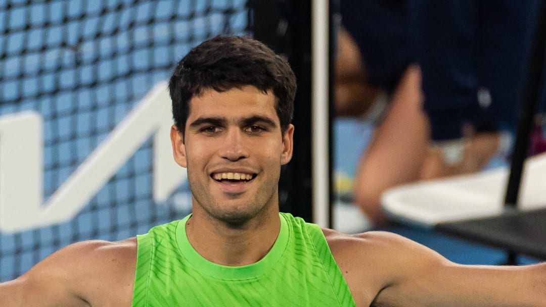 Carlos Alcaraz celebrates his victory Carlos Alcaraz celebrates his victory