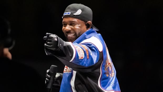 Recording artist Kendrick Lamar performs during the halftime show of Super Bowl LIX