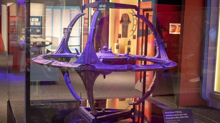 A miniature used in the filming of Deep Space Nine, at The Children's Museum of Indianapolis, Indianapolis, Wednesday, Jan. 23, 2019. The show is made up of set pieces, ship models, and outfits used during various Star Trek shows and movies, is on display at the museum from Feb. 2 through April 7, 2019. 

Trekkie Memorabilia Comes To Children S Museum