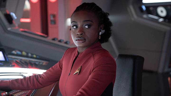 Celia Rose Gooding as Uhura in season 3 , Episode 7 of Strange New Worlds streaming on Paramount+. Photo Credit: Marni GrossmanParamount+
