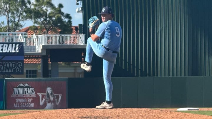 Brayden Harris of St. Johns Country Day posted eight strikeouts in 5-2/3 innings in the Spartans 2-0 victory over Brito in the Class 1A state semifinals.