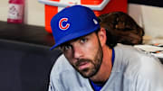 Oct 6, 2025; Milwaukee, Wisconsin, USA; Chicago Cubs shortstop Dansby Swanson (7) looks on before the game against the Milwaukee Brewers during game two of the NLDS round for the 2025 MLB playoffs at American Family Field. Mandatory Credit: Michael McLoone-Imagn Images