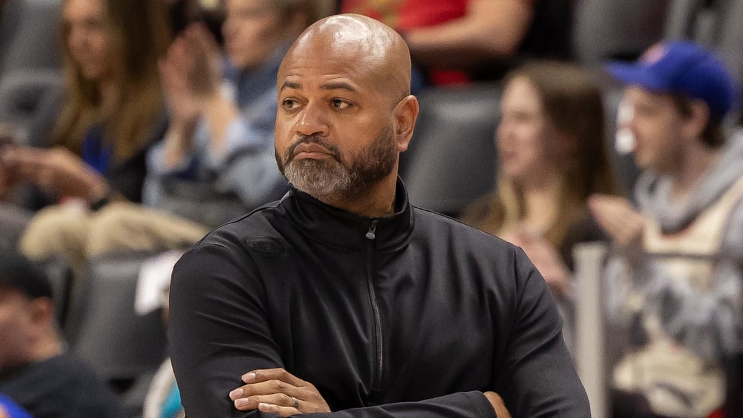 Mar 11, 2025; Detroit, Michigan, USA; Detroit Pistons head coach J.B. Bickerstaff walks the sideline against the Washington Wizards  during the first half at Little Caesars Arena. Mandatory Credit: David Reginek-Imagn Images