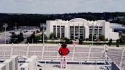Hoosier The Bison is shown on top of the Memorial Stadium press box as he oversees his realm. Indiana confirmed the bison will be back as the official mascot starting in the fall.