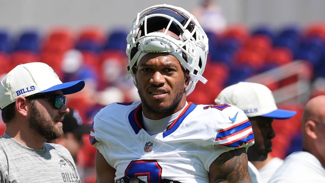 Aug 15, 2026; Orchard Park, New York, USA; Buffalo Bills wide receiver DJ Moore (2) prior to the game between the Carolina Panthers and Buffalo Bills at New Highmark Stadium