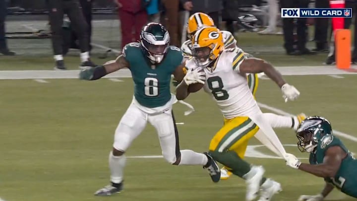 Jacobs ran for 32 yards and came up just short of the end zone. Jacobs ran for 32 yards and came up just short of the end zone.