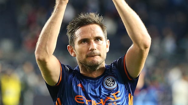 New York City FC midfielder Frank Lampard gestures to fans after the MLS game against the Columbus Crew  at Yankee Stadium.
