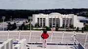 Hoosier The Bison is shown on top of the Memorial Stadium press box as he oversees his realm. Indiana confirmed the bison will be back as the official mascot starting in the fall.
