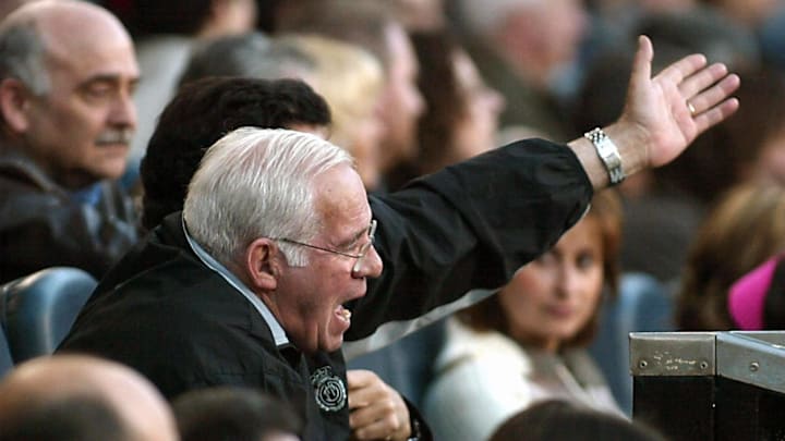 Mallorca coach Luis Aragones reacts from