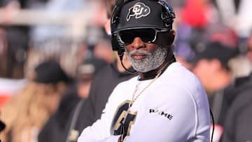 Colorado football coach Deion Sanders looks on against Texas Tech in a Big 12 football game Saturday, Nov. 9, 2024, at Jones AT&T Stadium.