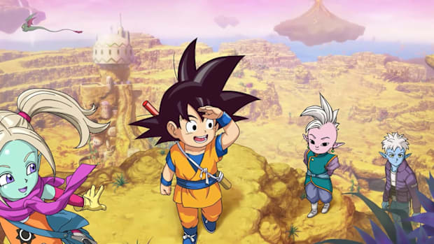 Goku waving goodbye to Supreme Kai in Dragon Ball Z: Kakarot [Daima: Adventure Through the Demon Realm Part 1] DLC