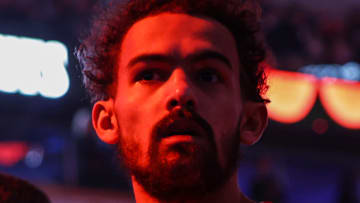 Trae Young #11 of the Atlanta Hawks looks on before facing the Chicago Bulls.