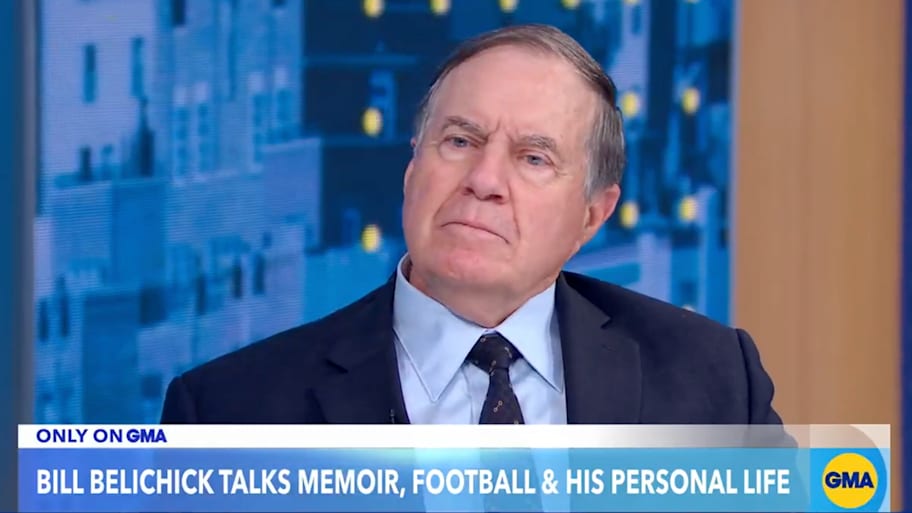 Bill Belichick speaks with Michael Strahan to promote his new book. | Screenshot via @GMA on X.