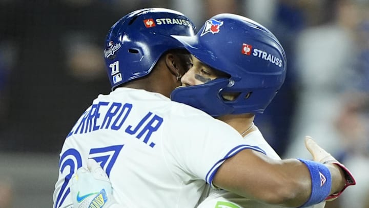 Will longtime Toronto Blue Jays teammates Vladimir Guerrero Jr. (L) and Bo Bichette continue sharing a lineup in 2026?
