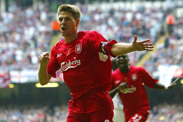 Steven Gerrard celebrates scoring in the 2006 FA Cup final.