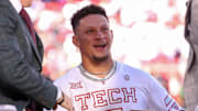 Texas Tech alum and Kansas City Chiefs quarterback Patrick Mahomes joins the College GameDay set as the guest picker before a Big 12 Conference football game, Saturday, Nov. 8, 2025, at Jones AT&T Stadium.