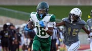 DeSoto wideout Ethan Feaster breaks lookse for a touchdown against South Oak Cliff on Sept. 9, 2023. | Photo by Robbie Rakestraw, SBLive