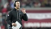 Nov 24, 2025; Santa Clara, California, USA; Carolina Panthers head coach Dave Canales during the first half at Levi's Stadium.