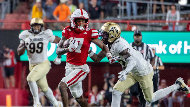 Nebraska wide receiver Jacory Barney Jr. gained nine yards on this play against Colorado, but it was wiped out by a penalty.