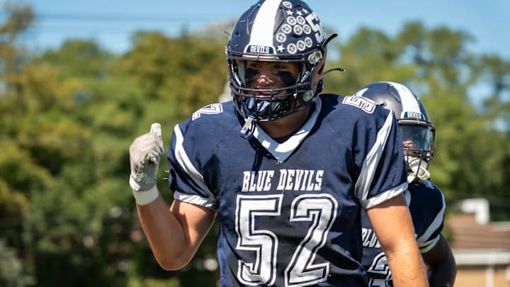 Ethan Lawless, senior linebacker for the Huntington Blue Devils. Ethan Lawless, senior linebacker for the Huntington Blue Devils.